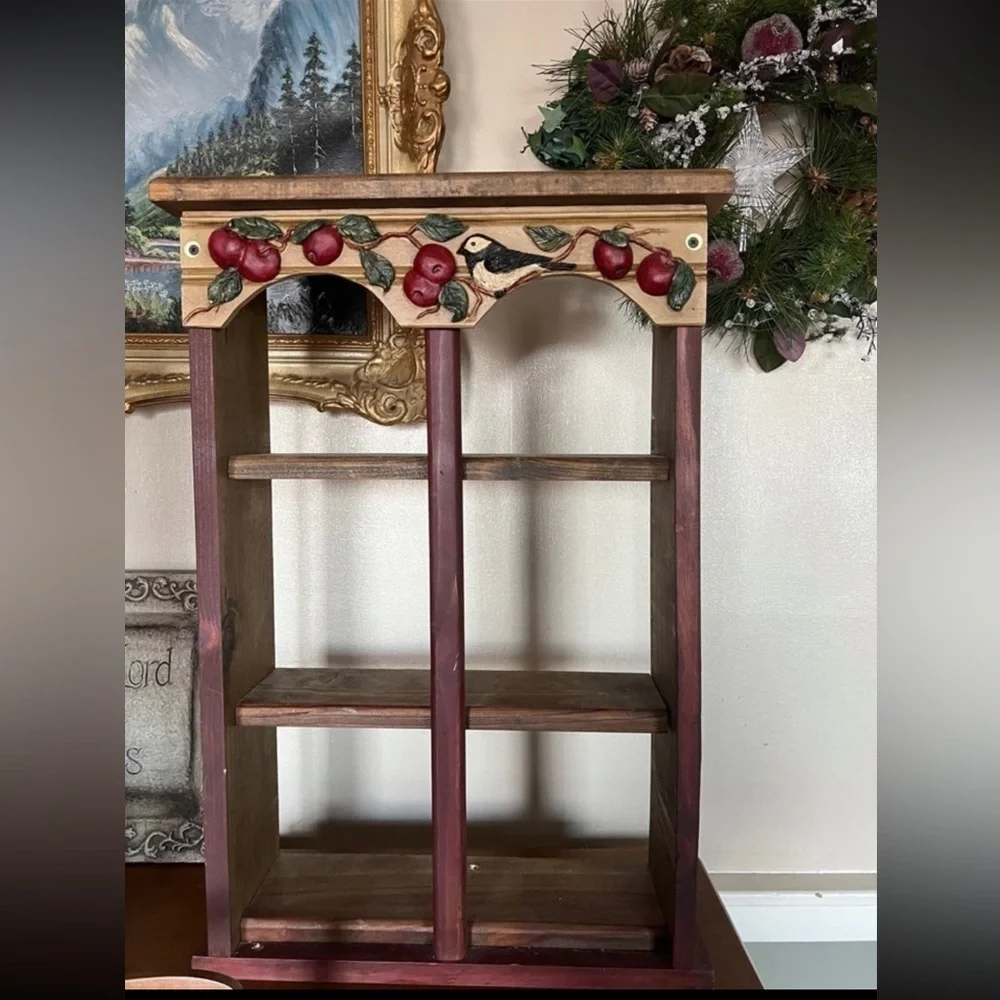 Rare Vintage Large Hand Carved Rustic  Solid Wood Apple Bird Shelf❗️FINAL SALE